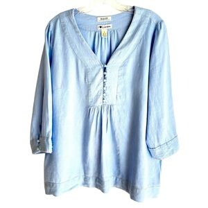 Malvin Hamburg Germany I Love Linen Light Blue 3/4 Sleeve Blouse Size US 10